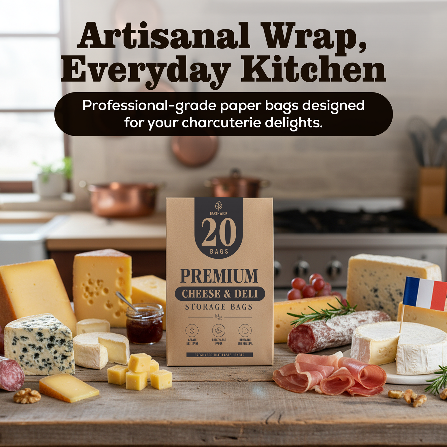 Cheese And Deli Storage 20 Breathable Wax Bags Cheese Storage Paper, Compostable, Biodegradable, and Plastic-Free Paper to Keep Cheese and Charcuterie Fresh, Kitchen Organization 6.25 x 11 inch
