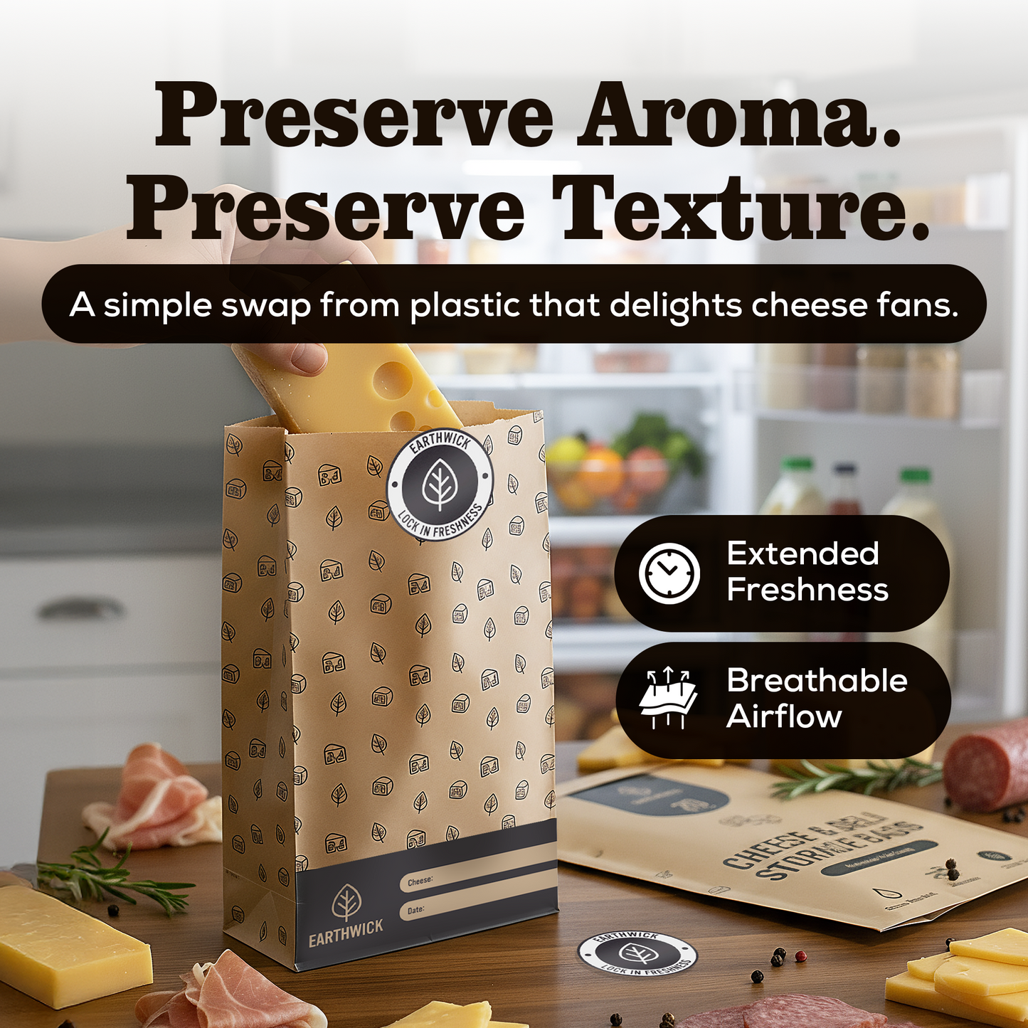 Cheese And Deli Storage 20 Breathable Wax Bags Cheese Storage Paper, Compostable, Biodegradable, and Plastic-Free Paper to Keep Cheese and Charcuterie Fresh, Kitchen Organization 6.25 x 11 inch