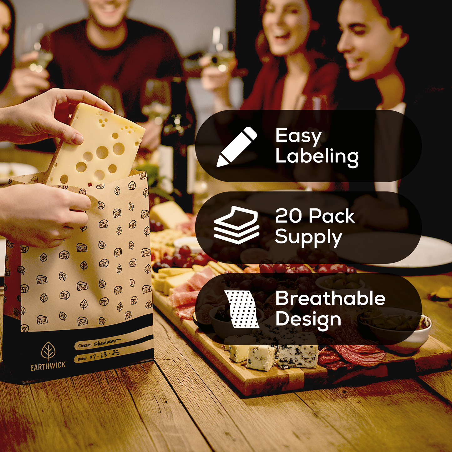 Cheese And Deli Storage 20 Breathable Wax Bags Cheese Storage Paper, Compostable, Biodegradable, and Plastic-Free Paper to Keep Cheese and Charcuterie Fresh, Kitchen Organization 6.25 x 11 inch