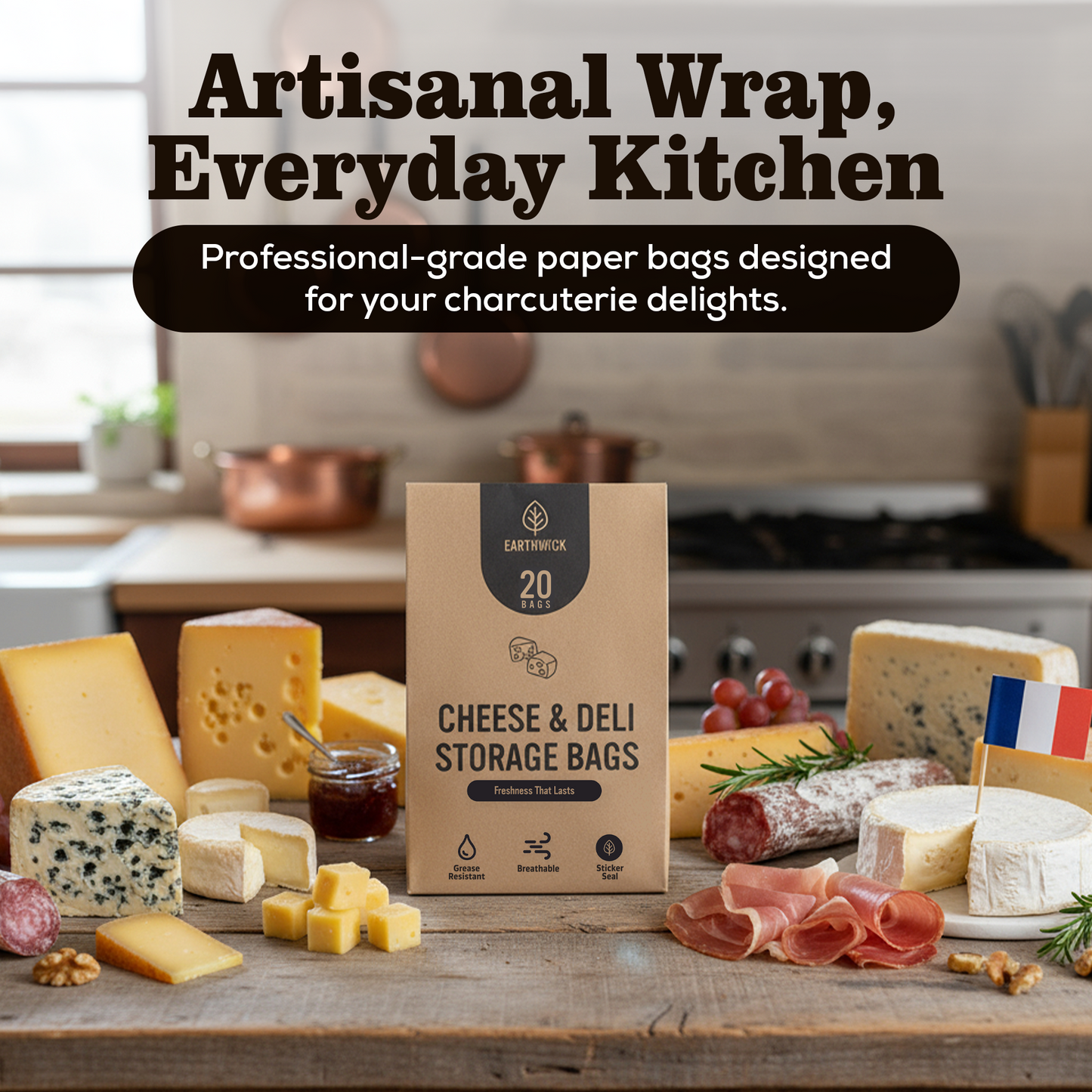 Cheese And Deli Storage 20 Breathable Wax Bags Cheese Storage Paper, Compostable, Biodegradable, and Plastic-Free Paper to Keep Cheese and Charcuterie Fresh, Kitchen Organization 6.25 x 11 inch