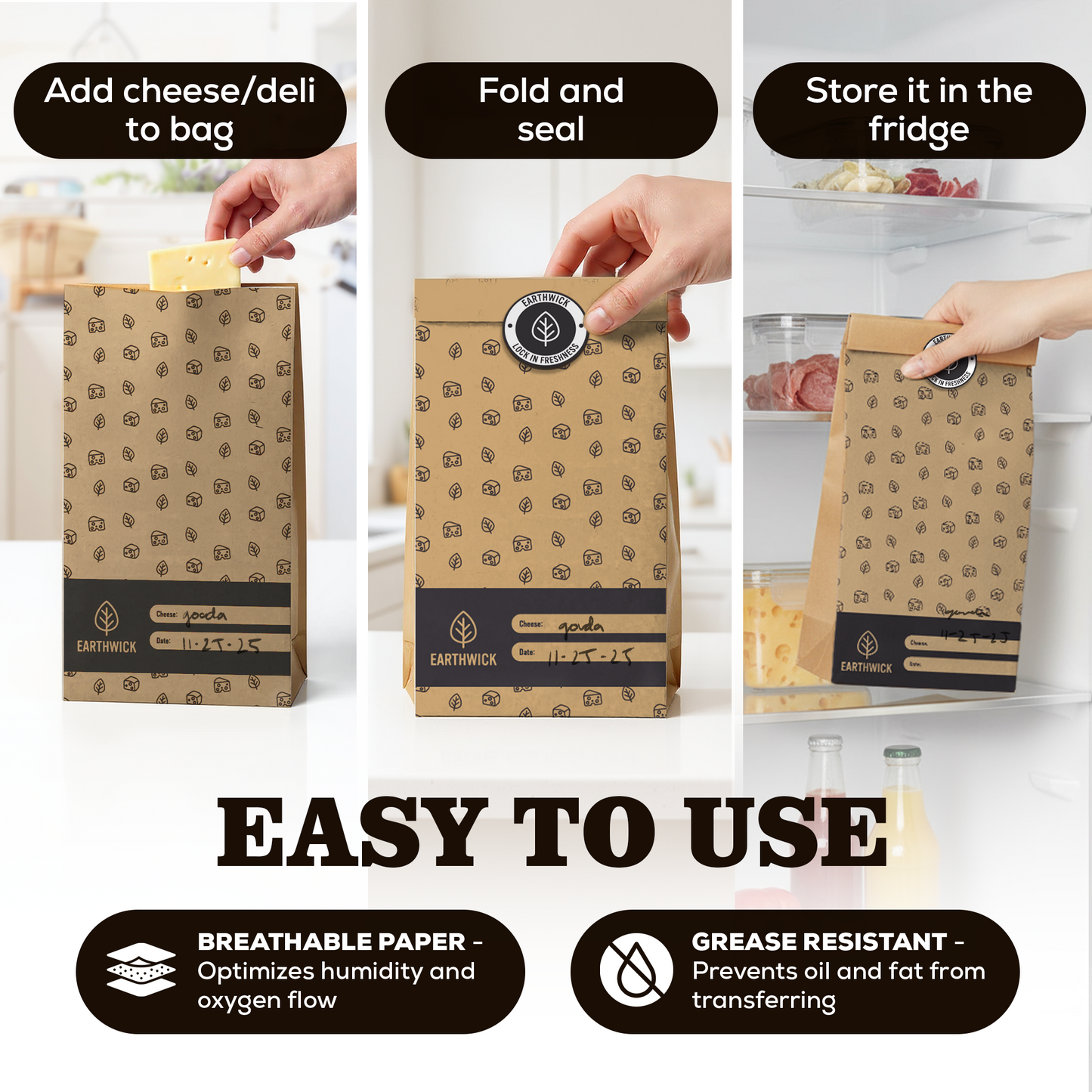 Cheese And Deli Storage 20 Breathable Wax Bags Cheese Storage Paper, Compostable, Biodegradable, and Plastic-Free Paper to Keep Cheese and Charcuterie Fresh, Kitchen Organization 6.25 x 11 inch