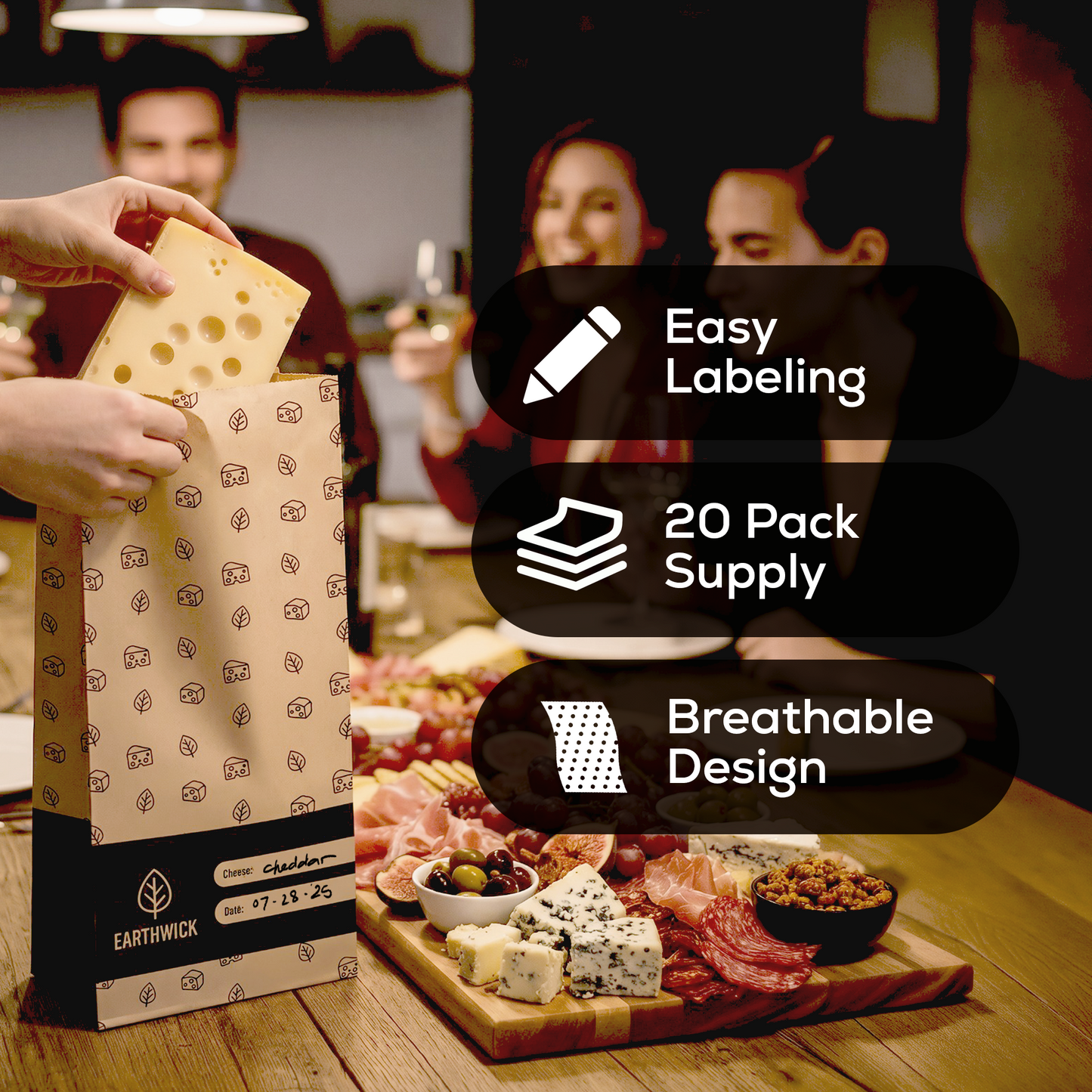 Cheese And Deli Storage 20 Breathable Wax Bags Cheese Storage Paper, Compostable, Biodegradable, and Plastic-Free Paper to Keep Cheese and Charcuterie Fresh, Kitchen Organization 6.25 x 11 inch
