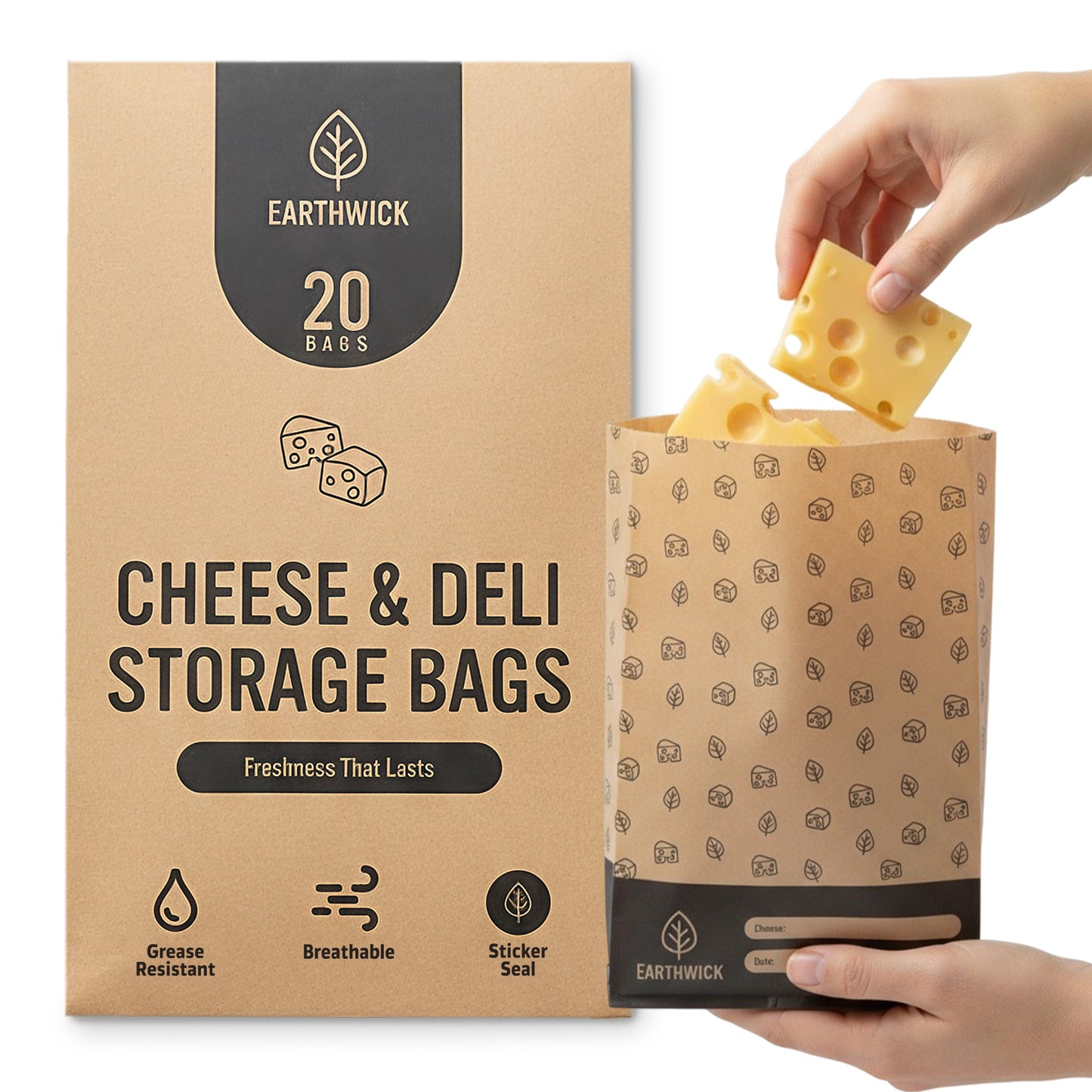 Cheese And Deli Storage 20 Breathable Wax Bags Cheese Storage Paper, Compostable, Biodegradable, and Plastic-Free Paper to Keep Cheese and Charcuterie Fresh, Kitchen Organization 6.25 x 11 inch